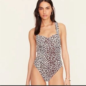 J. Crew Ruched Cup One Piece Leopard Print Swimsuit Size 2 BF101